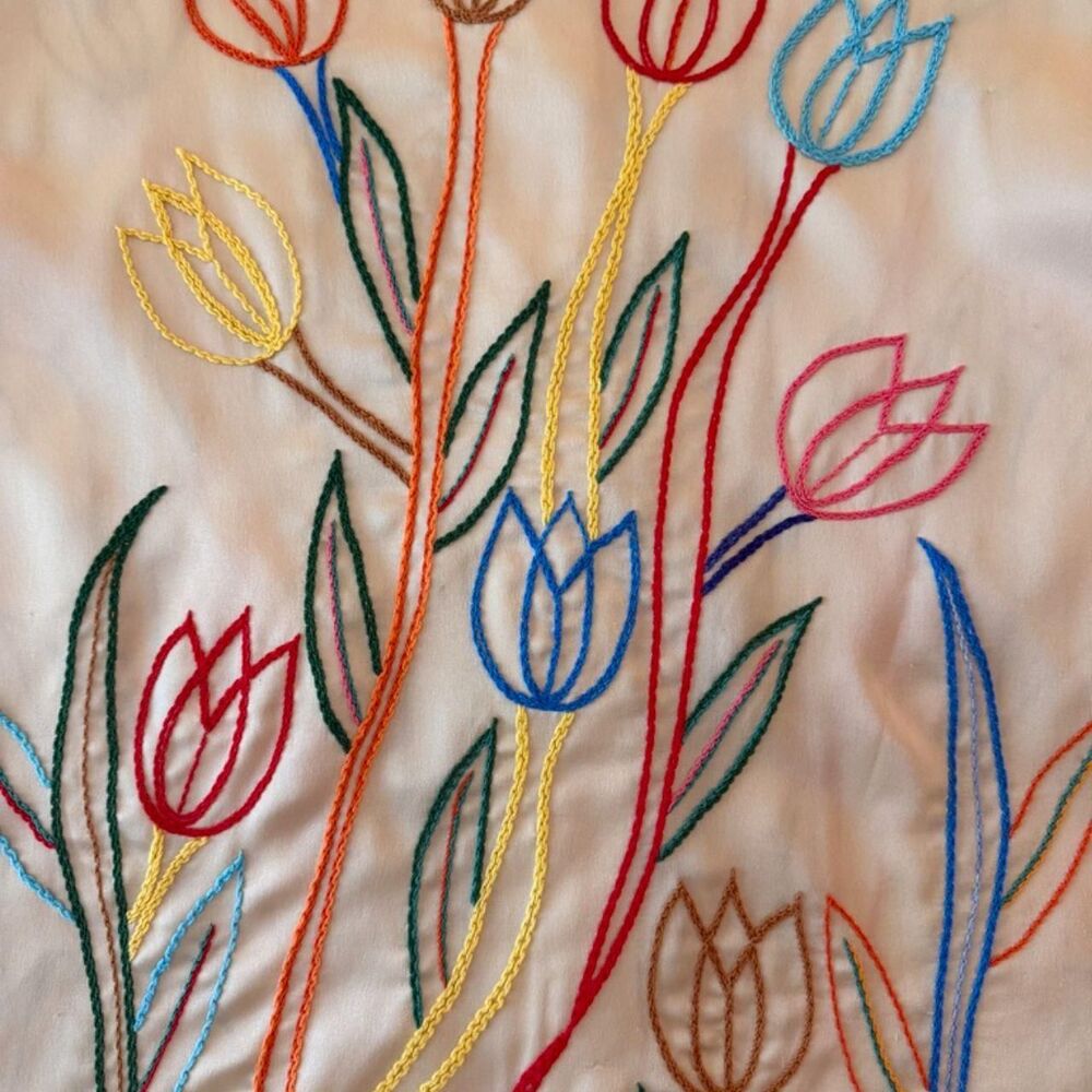 Vintage Hand Embroidered Silk Button Down